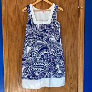Lilly Pulitzer Blue and White Paisley Sleeveless Cotton Dress with Pockets sz. 4
